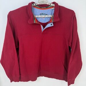Orvis Mens Red Pullover Quarter Zip Sweatshirt Size XXL Fly Fishing Snap‎ Flap